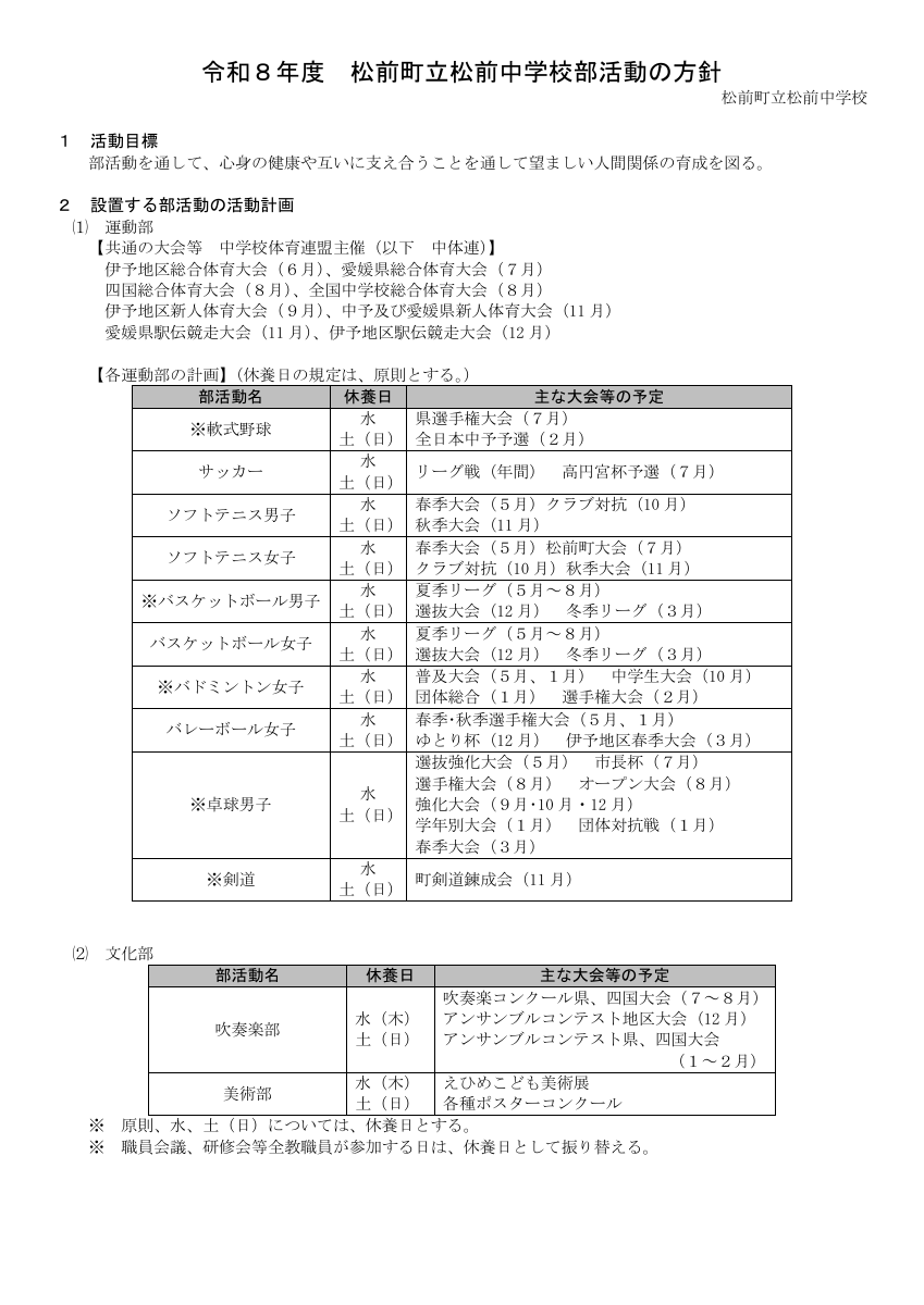松前中学校の部活動方針.pdfの1ページ目のサムネイル